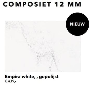 Promoties Composiet empira white, gepolijst - Huismerk - Kvik - Geldig van 01/01/2021 tot 31/01/2021 bij Kvik Keukens