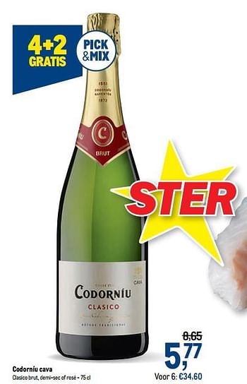 Promoties Codorníu cava clasico brut, demi-sec of rosé - Schuimwijnen - Geldig van 27/01/2021 tot 09/02/2021 bij Makro