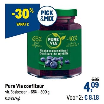 Promoties Pure via confituur bosbessen - Pure Via - Geldig van 27/01/2021 tot 09/02/2021 bij Makro
