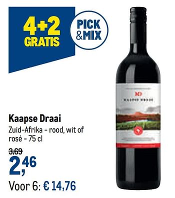 Promoties Kaapse draai zuid-afrika - rood, wit of rosé - Rode wijnen - Geldig van 27/01/2021 tot 09/02/2021 bij Makro