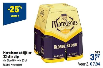 Promoties Maredsous abdijbier blond - Maredsous - Geldig van 27/01/2021 tot 09/02/2021 bij Makro