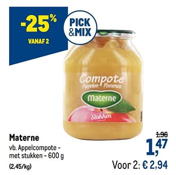 Promoties Materne appelcompote - met stukken - Materne - Geldig van 27/01/2021 tot 09/02/2021 bij Makro