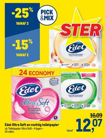 Promoties Edet ultra soft en vochtig toiletpapier - Edet - Geldig van 27/01/2021 tot 09/02/2021 bij Makro