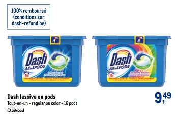 Promotions Dash lessive en pods tout-en-un - regular ou color - Dash - Valide de 27/01/2021 à 09/02/2021 chez Makro