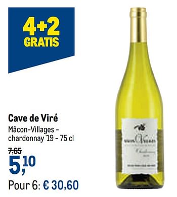 Promotions Cave de viré mâcon-villages - chardonnay `19 - Vins blancs - Valide de 27/01/2021 à 09/02/2021 chez Makro