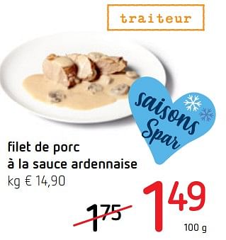 Promotions Filet de porc à la sauce ardennaise - Produit Maison - Spar Retail - Valide de 28/01/2021 à 10/02/2021 chez Spar (Colruytgroup)