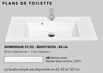 Promotions Plan de toilette dominique 51-22 - bdo518236 hb marble white marbre blanc brillant - Huismerk - Kvik - Valide de 01/01/2021 à 31/01/2021 chez Kvik Keukens