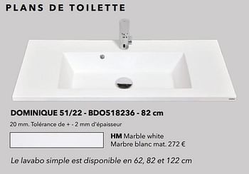 Promotions Plan de toilette dominique 51-22 - bdo518236 hm marble white marbre blanc mat - Huismerk - Kvik - Valide de 01/01/2021 à 31/01/2021 chez Kvik Keukens