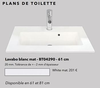 Promotions Plan de toilette lavabo blanc mat - bt04290 white mat - Huismerk - Kvik - Valide de 01/01/2021 à 31/01/2021 chez Kvik Keukens