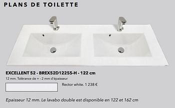 Promotions Plans de toilette excellent 52 - brex52d12255-h rector white - Huismerk - Kvik - Valide de 01/01/2021 à 31/01/2021 chez Kvik Keukens