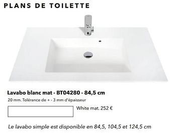 Promotions Plans de toilette lavabo blanc mat - bt04280 white mat - Huismerk - Kvik - Valide de 01/01/2021 à 31/01/2021 chez Kvik Keukens