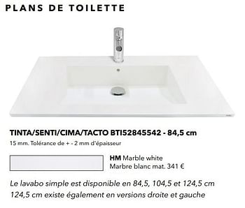 Promotions Plans de toilette tinta-senti-cima-tacto bti52845542 hm marble white marbre blanc mat - Huismerk - Kvik - Valide de 01/01/2021 à 31/01/2021 chez Kvik Keukens