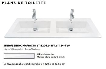 Promotions Plans de toilette tinta-senti-cima-tacto bti52d1245542 hb marble white marbre blanc brillant. - Huismerk - Kvik - Valide de 01/01/2021 à 31/01/2021 chez Kvik Keukens