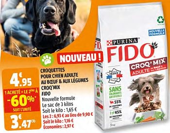 Promotions Croquettes pour chien adulte au boeuf + aux légumes croq`mix fido - Purina - Valide de 20/01/2021 à 31/01/2021 chez Coccinelle