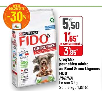 Promotions Croq`mix pour chien adulte au boeuf + aux légumes fido purina - Purina - Valide de 20/01/2021 à 31/01/2021 chez G20