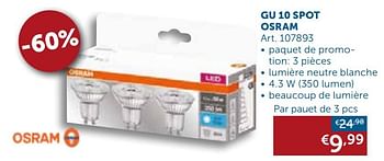 Promotions Gu 10 spot osram - Osram - Valide de 26/01/2021 à 01/03/2021 chez Zelfbouwmarkt