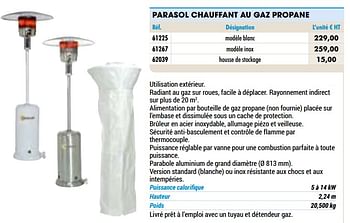 Promotions Parasol chauffant au gaz propane - Sovelor - Valide de 01/01/2021 à 31/12/2021 chez Master Pro