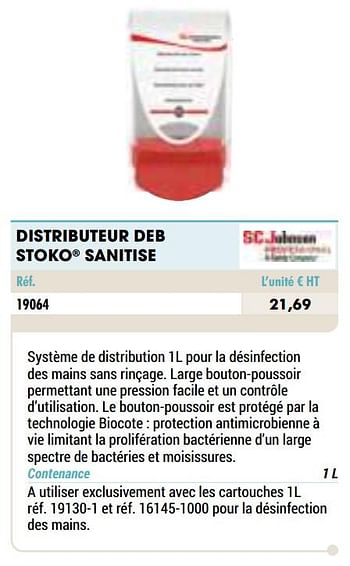 Promoties Distributeur deb stoko sanitise - S.C. Johnson - Geldig van 01/01/2021 tot 31/12/2021 bij Master Pro