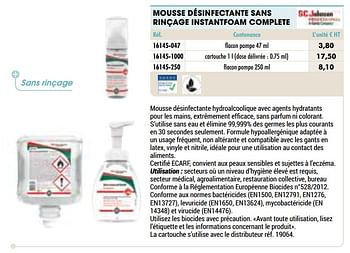 Promoties Mousse désinfectante sans rinçage instantfoam complete - S.C. Johnson - Geldig van 01/01/2021 tot 31/12/2021 bij Master Pro