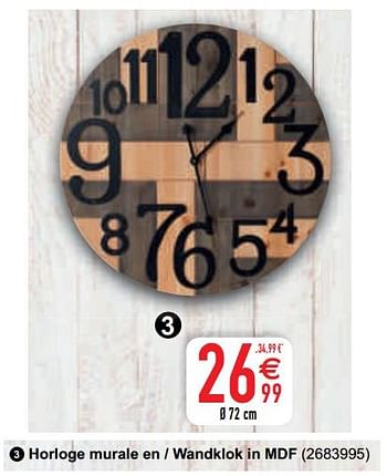 Promoties Horloge murale en - wandklok in mdf - Huismerk - Cora - Geldig van 26/01/2021 tot 08/02/2021 bij Cora