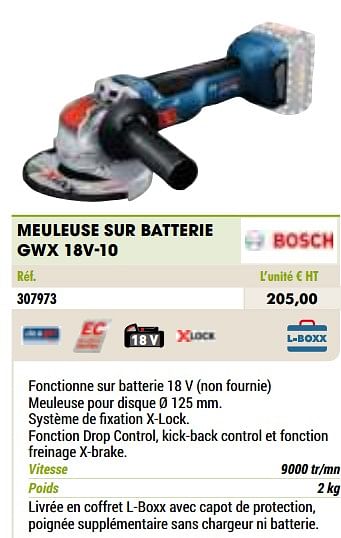 Promotions Bosch meuleuse sur batterie gwx 18v-10 - Bosch - Valide de 01/01/2021 à 31/12/2021 chez Master Pro