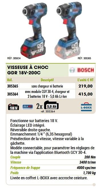 Promoties Bosch visseuse à choc gdr 18v-200c - Bosch - Geldig van 01/01/2021 tot 31/12/2021 bij Master Pro