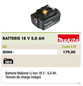 Promotions Makita batterie 18 v 5,0 ah - Makita - Valide de 01/01/2021 à 31/12/2021 chez Master Pro
