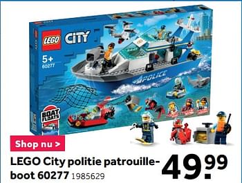 Promoties Lego city politie patrouilleboot 60277 - Lego - Geldig van 25/01/2021 tot 28/02/2021 bij Intertoys