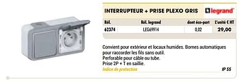 Promotions Interrupteur + prise plexo gris - Legrand - Valide de 01/01/2021 à 31/12/2021 chez Master Pro