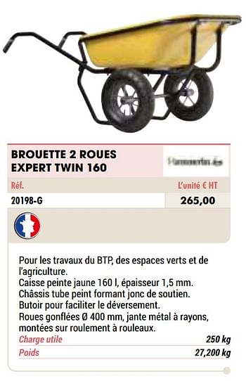 Promotions Brouette 2 roues expert twin 160 - Haemmerlin - Valide de 01/01/2021 à 31/12/2021 chez Master Pro