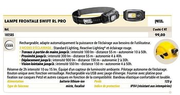 Promotions Lampe frontale swift rl pro - PETZL - Valide de 01/01/2021 à 31/12/2021 chez Master Pro