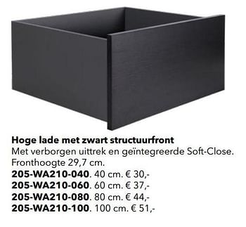 Promoties Hoge lade met zwart structuurfront 205-wa210-040 - Huismerk - Kvik - Geldig van 01/01/2021 tot 31/12/2021 bij Kvik Keukens