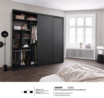 Promoties Smart black wood garderobekast met schuifdeuren - Huismerk - Kvik - Geldig van 01/01/2021 tot 31/12/2021 bij Kvik Keukens