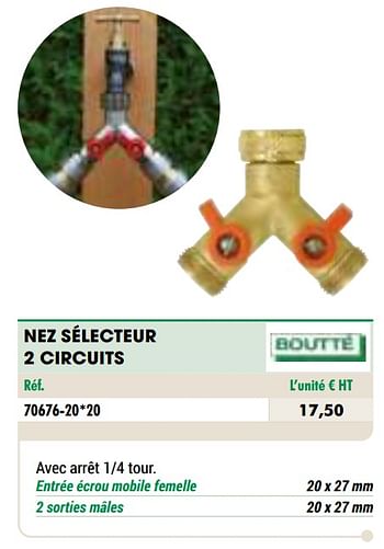 Promotions Nez sélecteur 2 circuits - Boutte - Valide de 01/01/2021 à 31/12/2021 chez Master Pro