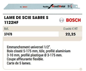 Promotions Lame de scie sabre s 1122hf - Bosch - Valide de 01/01/2021 à 31/12/2021 chez Master Pro