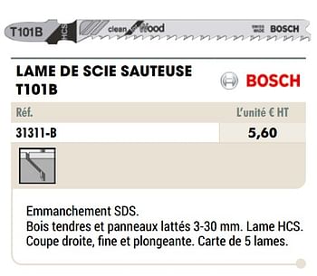 Promotions Lame de scie sauteuse t101b - Bosch - Valide de 01/01/2021 à 31/12/2021 chez Master Pro