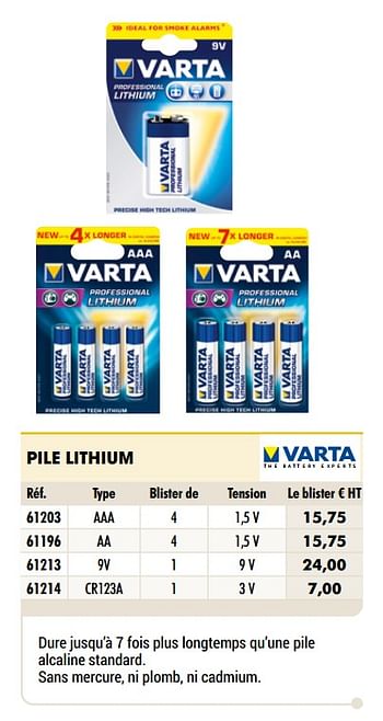 Promotions Pile lithium - Varta - Valide de 01/01/2021 à 31/12/2021 chez Master Pro