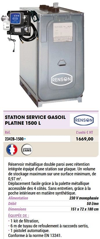 Promotions Renson station service gasoil platine - Renson - Valide de 01/01/2021 à 31/12/2021 chez Master Pro