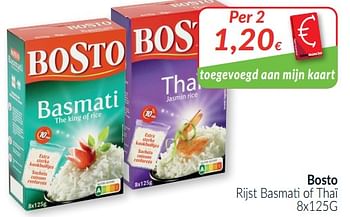 Promoties Bosto rijst basmati of thaï - Bosto - Geldig van 01/02/2021 tot 28/02/2021 bij Intermarche