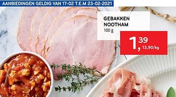 Promoties Gebakken nootham - Huismerk - Alvo - Geldig van 17/02/2021 tot 23/02/2021 bij Alvo