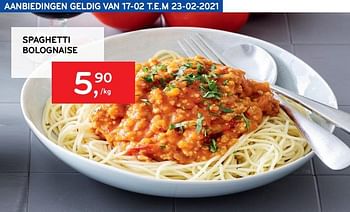 Promotions Spaghetti bolognaise - Produit maison - Alvo - Valide de 17/02/2021 à 23/02/2021 chez Alvo