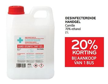 Promoties 20% korting bij aankoop van 1 bus desinfecterende handgel camille 70% ethanol - Camille - Geldig van 10/02/2021 tot 23/02/2021 bij Alvo