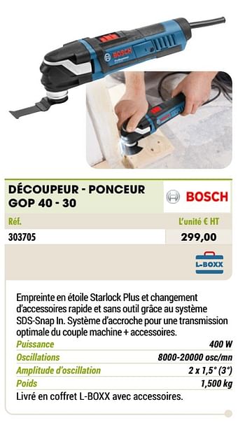 Promotions Bosch découpeur - ponceur gop 40 - 30 - Bosch - Valide de 01/01/2021 à 31/12/2021 chez Master Pro