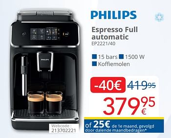 Promoties Philips espresso full automatic ep2221-40 - Philips - Geldig van 01/02/2021 tot 28/02/2021 bij Eldi