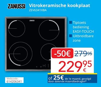 Promoties Zanussi vitrokeramische kookplaat zev6341xba - Zanussi - Geldig van 01/02/2021 tot 28/02/2021 bij Eldi