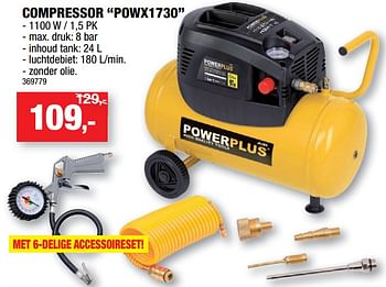 Promotions Powerplus compressor powx1730 - Powerplus - Valide de 03/02/2021 à 14/03/2021 chez Hubo