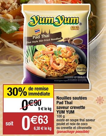 Promotions Nouilles sautées pad thaï saveur crevette yum yum - Yum Yum - Valide de 02/02/2021 à 14/02/2021 chez Migros