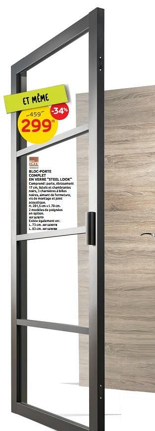 Promotions Bloc-porte complet en verre steel look - Group Thys - Valide de 10/02/2021 à 01/03/2021 chez Brico