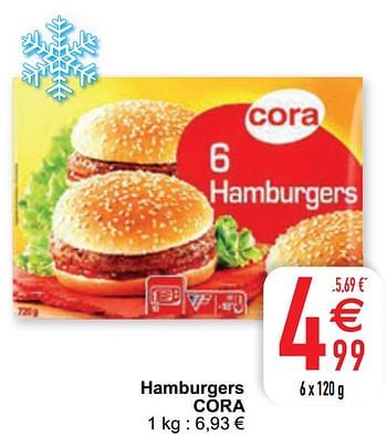 Promotions Hamburgers cora - Produit maison - Cora - Valide de 09/02/2021 à 15/09/2021 chez Cora