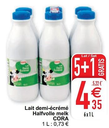 Promoties Lait demi-écrémé halfvolle melk cora - Huismerk - Cora - Geldig van 09/02/2021 tot 15/09/2021 bij Cora